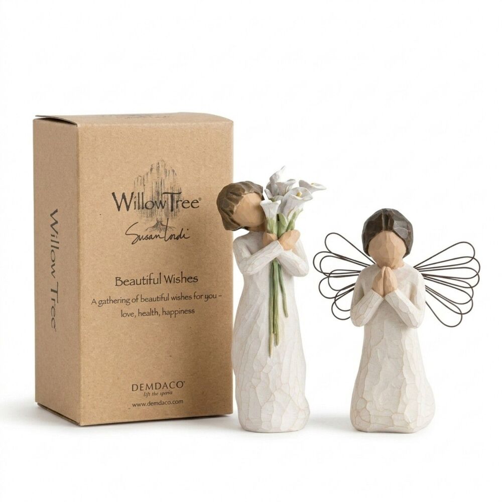 Willow Tree Susan Lordi Beautiful Wishes Angel Of Prayer Figurines Set of 2 New